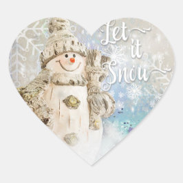 Pegatina En Forma De Corazón Navidades cortan a hombre de nieve con copos de ni