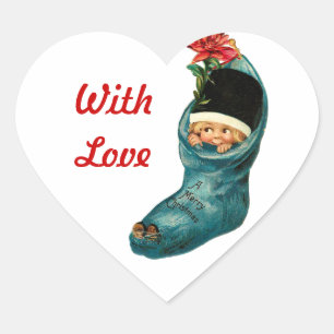 Pegatina En Forma De Corazón Navidades cortos, niño pequeño, corazón blanco