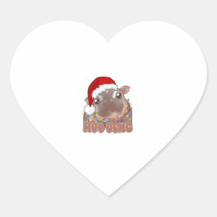 Pegatina En Forma De Corazón Navidades Cute Moo Deng Baby Hippo Encenden Santa