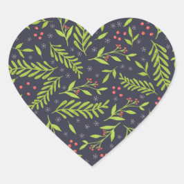 Pegatina En Forma De Corazón Navidades Cypress Snowflakes Berries Flores rojas
