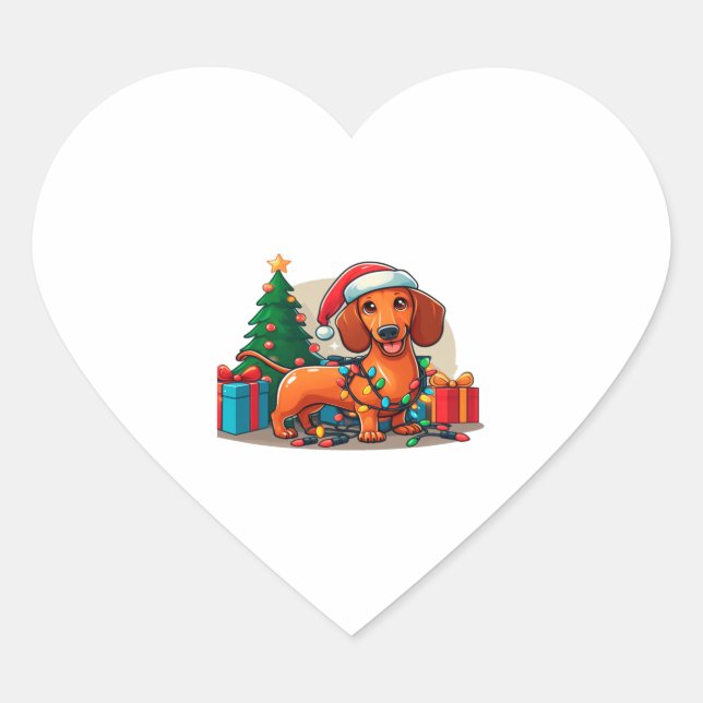 Pegatina En Forma De Corazón Navidades Dachshund 2 (Anverso)