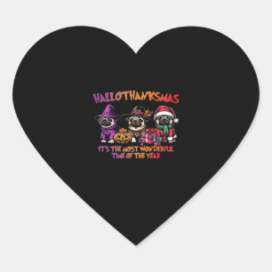 Pegatina En Forma De Corazón Navidades de Acción de Gracias de Pug Halloween Cl