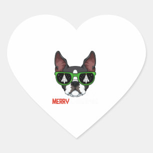 Pegatina En Forma De Corazón Navidades de Boston Terrier Pajama Dog Gafas de so