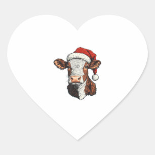 Pegatina En Forma De Corazón Navidades de Cow Santa Hat