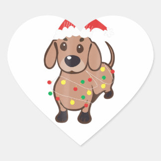 Pegatina En Forma De Corazón Navidades de Dachshund Santa Hat iluminan a los am