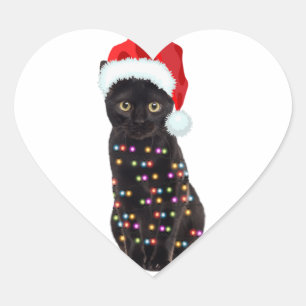 Pegatina En Forma De Corazón Navidades de gato negro Camiseta festividad festiv