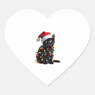 Pegatina En Forma De Corazón Navidades de gato negro lindo iluminan Meow Kitty