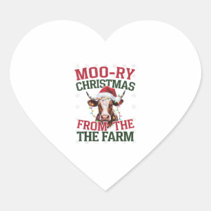 Pegatina En Forma De Corazón Navidades De La Granja Cow Moo-ry Navidades