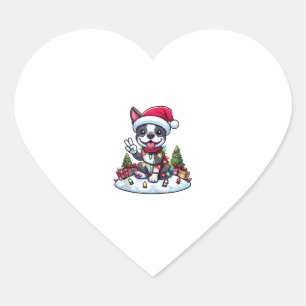 Pegatina En Forma De Corazón Navidades de Peace Hand Boston Terrier iluminan a