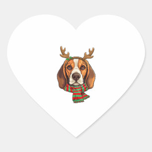 Pegatina En Forma De Corazón Navidades de Perro Beagle renos Santa Hat Gracioso