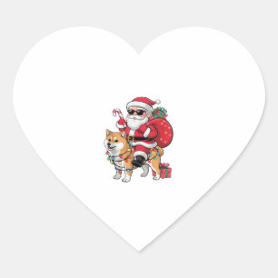 Pegatina En Forma De Corazón Navidades de perros Akita Inu en Santa Riding
