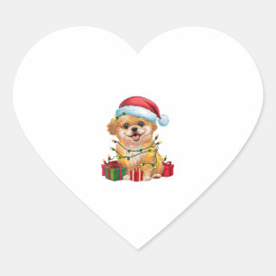 Pegatina En Forma De Corazón Navidades de perros de poo de Papá Noel iluminando