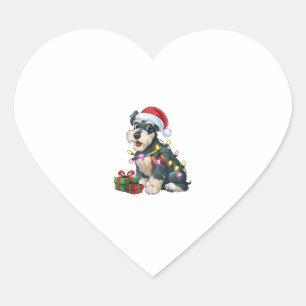 Pegatina En Forma De Corazón Navidades de perros de Santa Hat Schnauzer Lightin