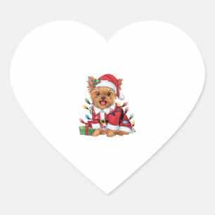 Pegatina En Forma De Corazón Navidades de perros de Santa Yorkie iluminando Nav