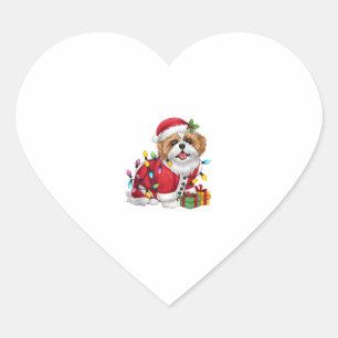 Pegatina En Forma De Corazón Navidades de perros Santa Shih Tzu