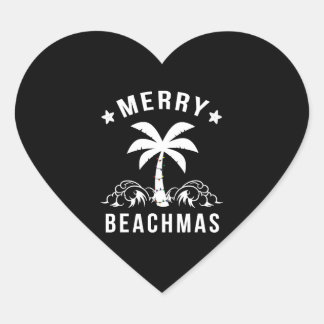 Pegatina En Forma De Corazón Navidades del Merry Beachmas Palm Tree Beach