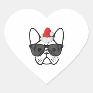 Pegatina En Forma De Corazón Navidades Frenchie Dog Face Guay Xmas Santa