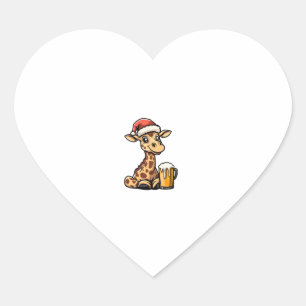 Pegatina En Forma De Corazón Navidades Giraffe con cerveza _ Fiesta gracioso de