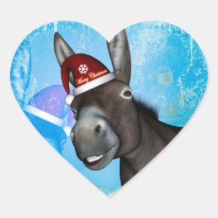 Pegatina En Forma De Corazón Navidades graciosos burro con gorra navidad
