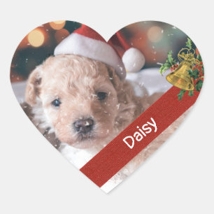 Pegatina En Forma De Corazón Navidades perfectos Puppy Jingle Bell Holly Pegati