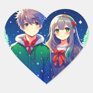 Pegatina En Forma De Corazón Navidades románticos de Anime Couple