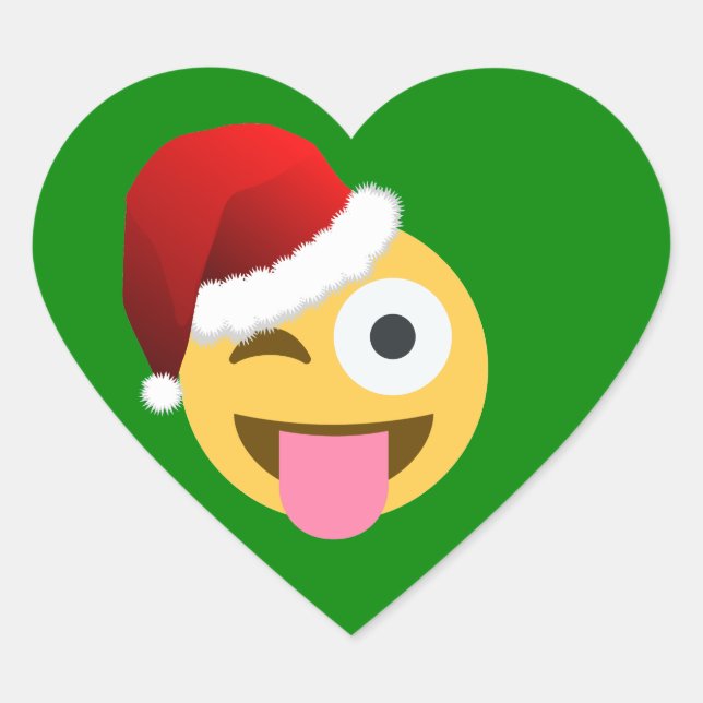 Pegatina En Forma De Corazón navidades santa claus emoji guiñada por el ojo (Anverso)
