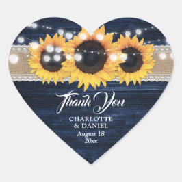 Pegatina En Forma De Corazón Navy Blue Wood Burlap Lace Sunflower Wedding Favor