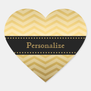 Pegatina En Forma De Corazón Negro de lujo y zigzag elegante de Chevron del oro