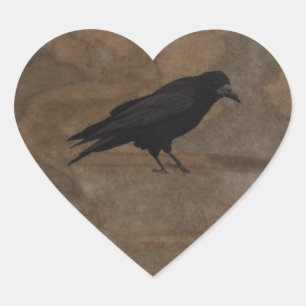 Pegatina En Forma De Corazón Negro Rook Corvid británico y fondo ruso