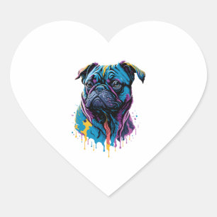 Pegatina En Forma De Corazón Neon Pug Dog
