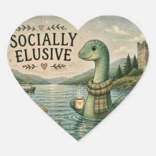 Pegatina En Forma De Corazón Nessie esquiva socialmente criptozoológico Loch Ne