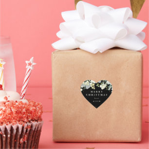 Pegatina En Forma De Corazón Nevada negra+Eucalipto Feliz Navidad/Personalizado
