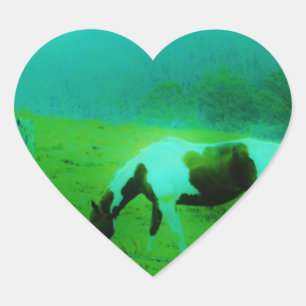 Pegatina En Forma De Corazón Niebla verde azulada Reto pintado pony Caballo
