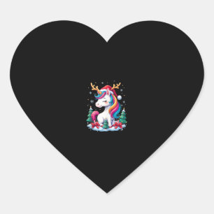 Pegatina En Forma De Corazón Niñas Niños Unicornio Navideño Sombrero de Santa C