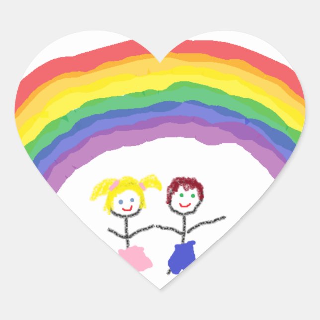 Pegatina En Forma De Corazón Niños arcoiris (Anverso)