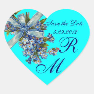 Pegatina En Forma De Corazón NO ME OLVIDES MONOGRAMA ,FIESTA DE BODAS azul