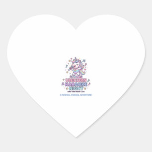 Pegatina En Forma De Corazón Noche de Karaoke de Unicornio Tipografía Negrita P