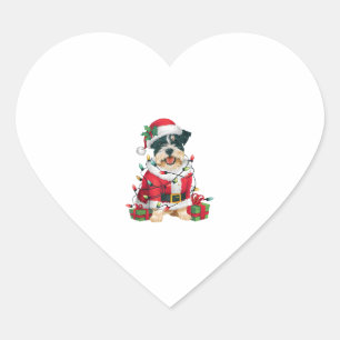 Pegatina En Forma De Corazón Nochebuena divertida iluminando al perro del terri