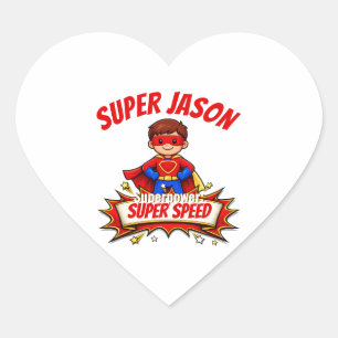 Pegatina En Forma De Corazón Nombre de superhéroe y pegatina de superpoder pers