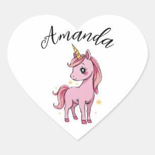 Pegatina En Forma De Corazón Nombre del Chica de las estrellas de unicornio ros