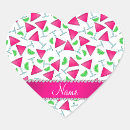 Pegatina En Forma De Corazón Nombre personalizado de limes cosmos rosa blanco