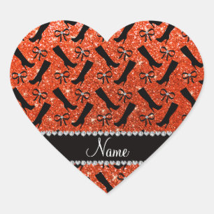 Pegatina En Forma De Corazón Nombre personalizado naranja neón purpurina botas 