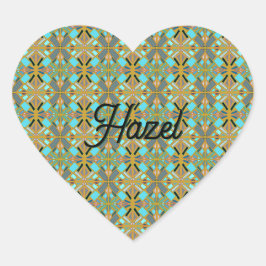 Pegatina En Forma De Corazón Nombre Personalizado Turquesa Oro Mosaico