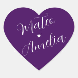 Pegatina En Forma De Corazón Nombres de Novia y Novio Blancos con Morado en Bod