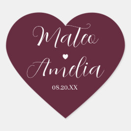 Pegatina En Forma De Corazón Nombres de Novia y Novio en Caligrafía sobre