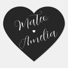 Pegatina En Forma De Corazón Nombres de novia y novio negros y blancos en boda