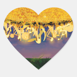 Pegatina En Forma De Corazón Notas brillantes del oro