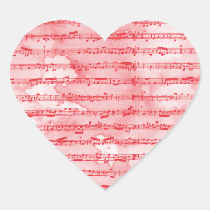 Pegatina En Forma De Corazón Notas musicales acuarela