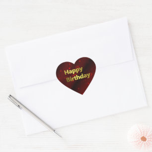 Pegatina En Forma De Corazón notas musicales feliz cumpleaños dorado en rojo