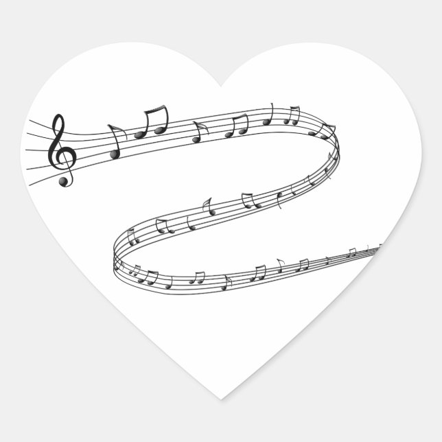 Pegatina En Forma De Corazón Notas musicales sobre líneas curvas (Anverso)